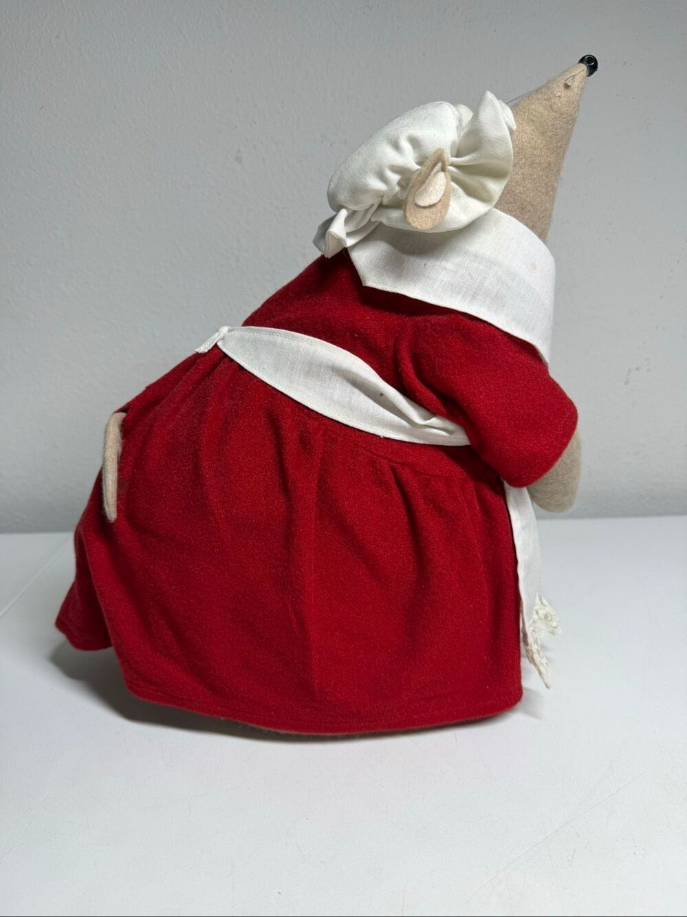 Vintage Handmade Mouse Door Stopper Red Dress Chic Collectible Home Decor
